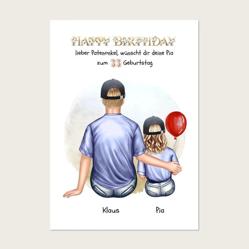 Geburtstagsgeschenk Patenonkel mit Patenkind Mädchen / Junge Poster, Leinwandbild - Weihnachtsgeschenk