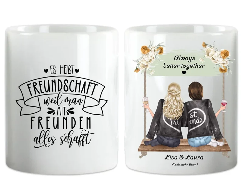Geschenk 2 beste Freundin auf der Schaukel personalisierte Tasse mit Spruch, Geburtstagsgeschenk