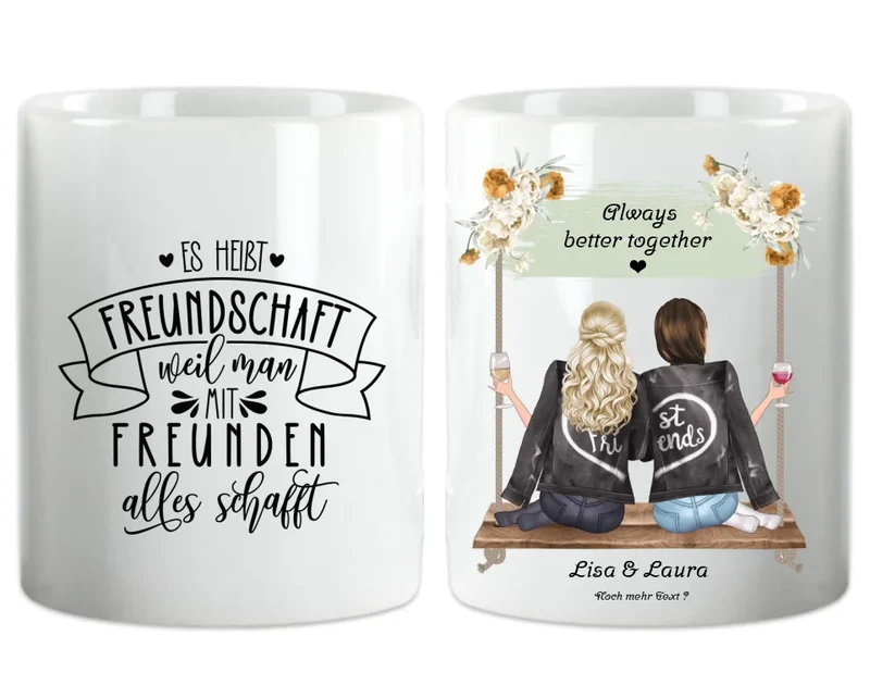 Geschenk 2 beste Freundin auf der Schaukel personalisierte Tasse mit Spruch, Geburtstagsgeschenk