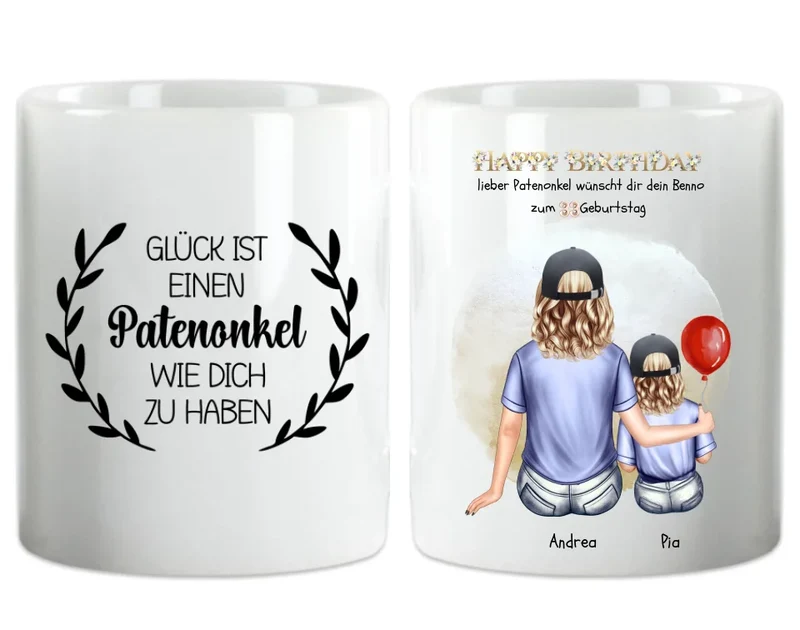 Geburtstagsgeschenk an Patentante von Patenkind Mädchen / Junge Tasse mit Spruch pesonalisiert