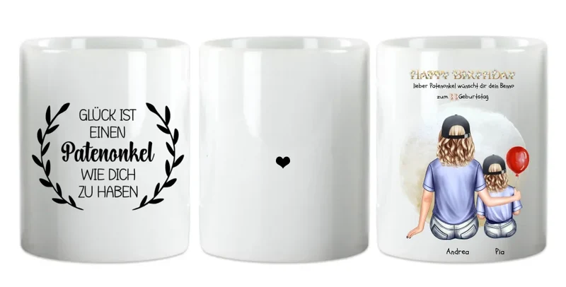 Geburtstagsgeschenk an Patentante von Patenkind Mädchen / Junge Tasse mit Spruch pesonalisiert