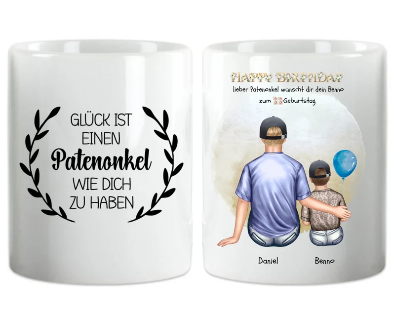 Geburtstagsgeschenk an Patenonkel von Patenkind Mädchen / Junge Tasse mit Spruch pesonalisiert