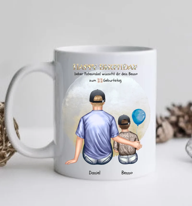 Geburtstagsgeschenk an Patenonkel von Patenkind Mädchen / Junge Tasse mit Spruch pesonalisiert