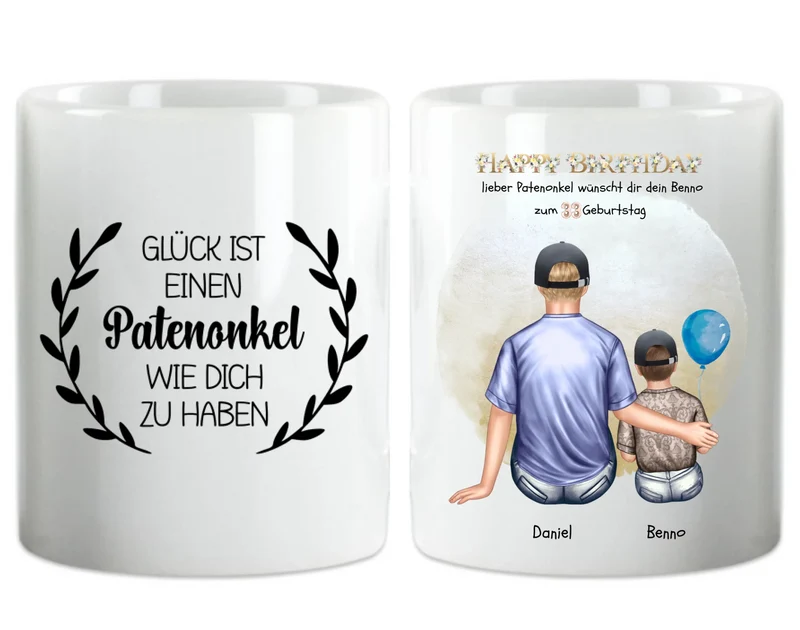 Geburtstagsgeschenk an Patenonkel von Patenkind Mädchen / Junge Tasse mit Spruch pesonalisiert