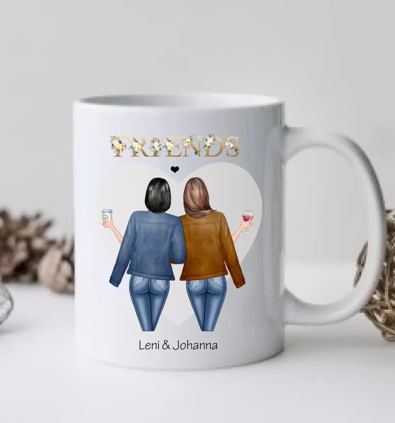 Personalisierte Tasse für Beste Freundin (2 Freundinnen) BEST FRIENDS - Geburtstagsgeschenk