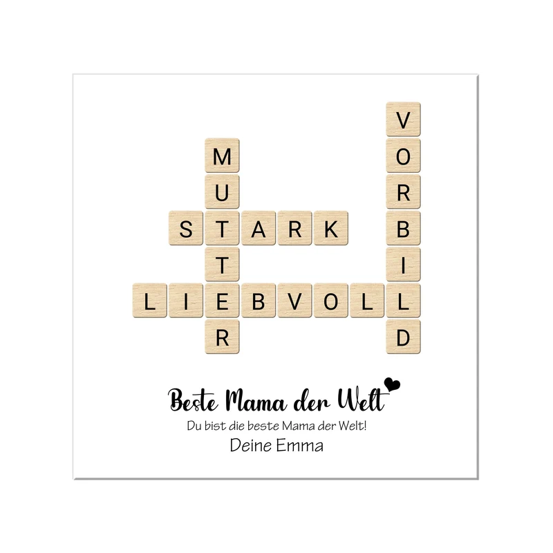 Personalisiertes Scrabble Bild Geschenk, Familienbild mit Familiennamen, Geburtstagsgeschenk quadratisch