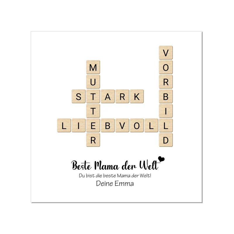 Personalisiertes Scrabble Bild Geschenk, Familienbild mit Familiennamen, Geburtstagsgeschenk quadratisch