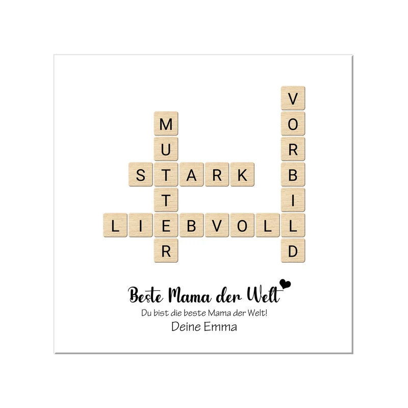Personalisiertes Scrabble Bild Geschenk, Familienbild mit Familiennamen, Geburtstagsgeschenk quadratisch