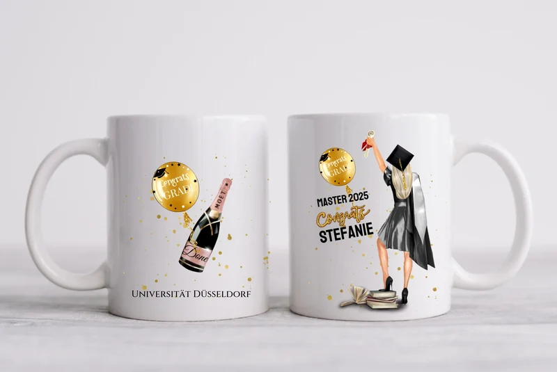 Geschenk Schulabschluß Personalisierte Tasse, Abschlußgeschenk Bachelor, Master, Doktor, Abitur, Abi