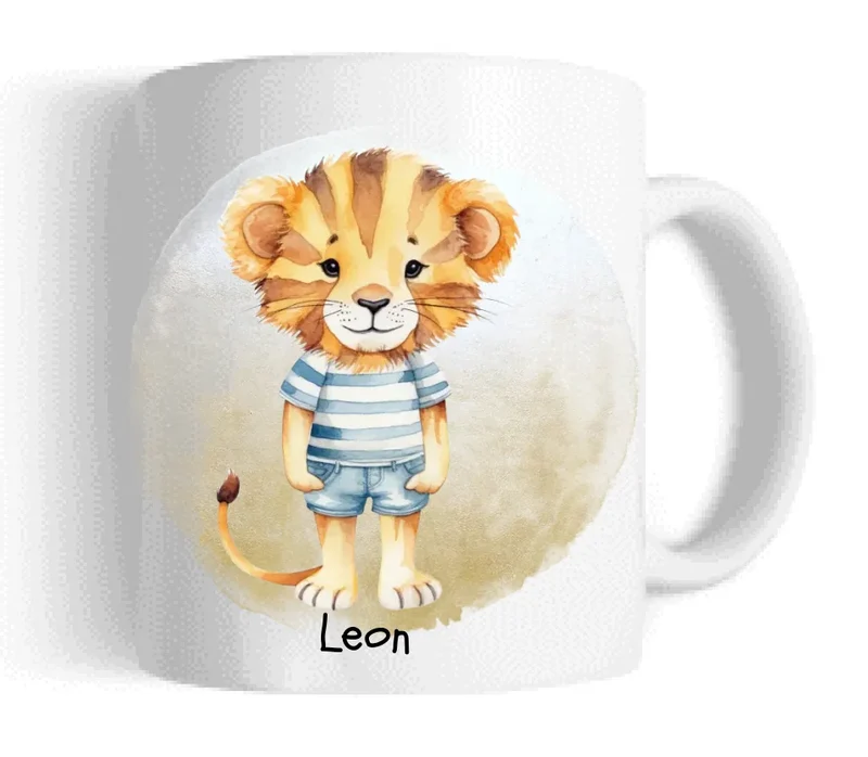 Kindertasse Geschenk Geburtstag Mädchen / Junge Kinderbecher Löwe personalisiert | Weihnachtsgeschenk
