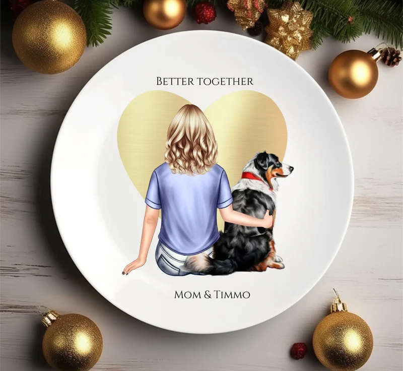 Geschenk Frau / Freundin / Mädchen mit Hund - personalisierter Teller für Hundebesitzerin mit Name - Geburtstagsgeschenk - Weihnachtsgeschenk