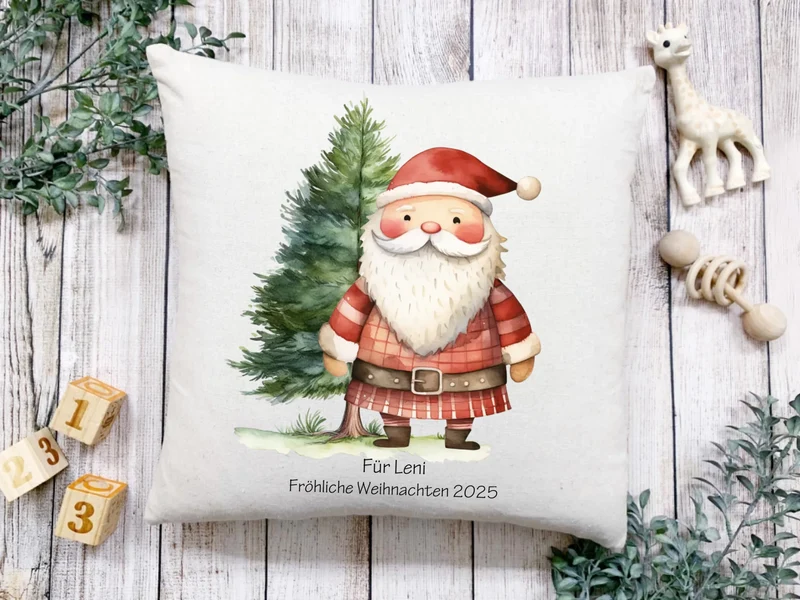 Nikolausgeschenk, Weihnachtsgeschenk Kissen personalisiert für Mädchen & Jungen - Weihnachtsmann mit Name, Text