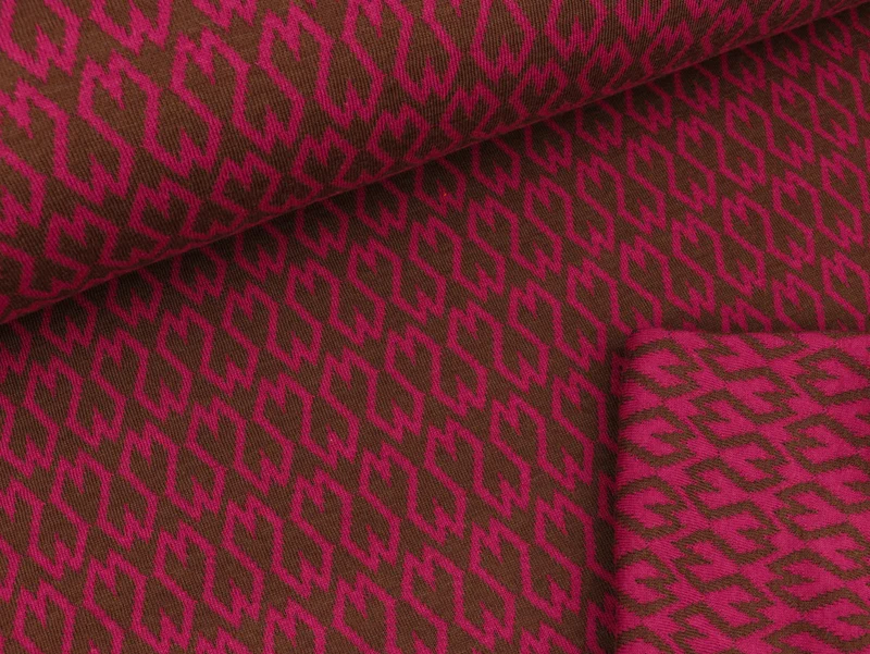 Reststück 49cm - Hamburger Liebe Doubleface Jacquard Pattern Love Square Heart ciclamino