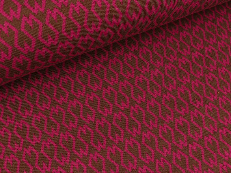 Reststück 49cm - Hamburger Liebe Doubleface Jacquard Pattern Love Square Heart ciclamino