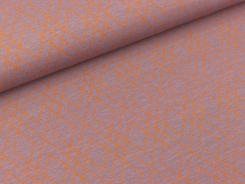Reststück 60cm - Baumwolljersey Trust Rauten und Linien mauve-orange by Cherry Picking