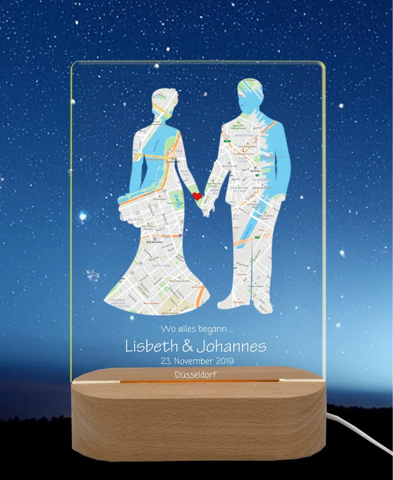 Personalisiertes LED Licht ''Wo alles begann'' | Valentinstag Geschenk | Hochzeitsgeschenk Brautpaar | Nachtlicht Deko