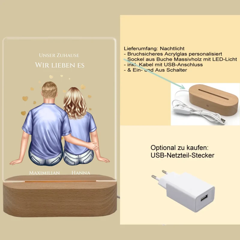 Personalisiertes Acryl Deko Licht Geschenk für Paar | Deko Geschenk für Zuhause