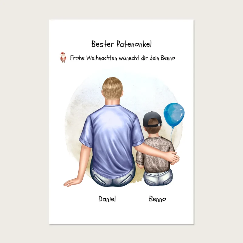 Geschenk Patenonkel mit Patenkind Junge / Mächen Poster, Leinwandbild - Weihnachtsgeschenk Geburtstagsgeschenk