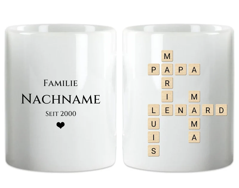 Scrabble Tasse personalisiert – Geschenkidee im Kreuzworträtsel-Design mit Namen