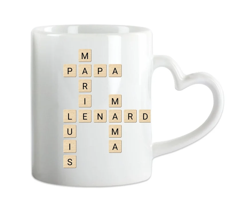 Scrabble Tasse personalisiert – Geschenkidee im Kreuzworträtsel-Design mit Namen
