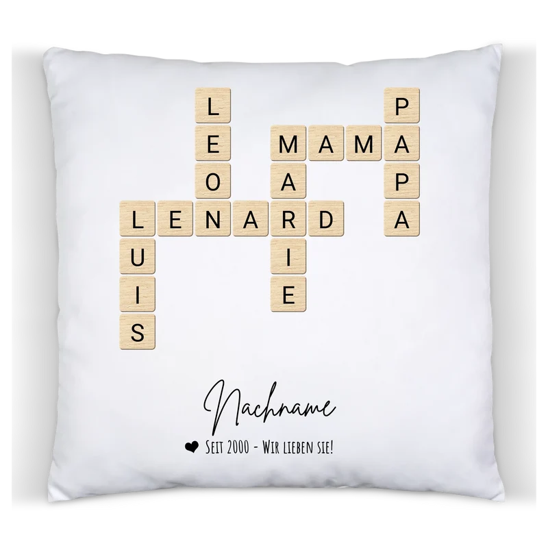 Scrabble Kissen personalisiert Namen im Kreuzworträtsel-Design
