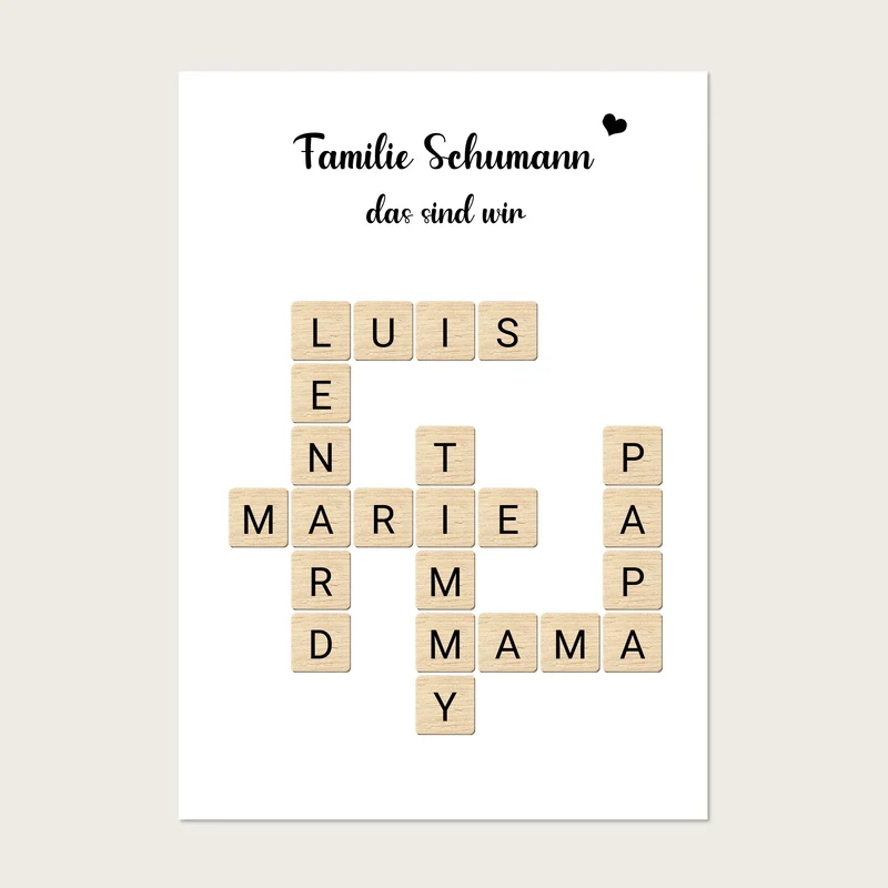 Familienbild - Personalisiertes Scrabble Poster Geschenk