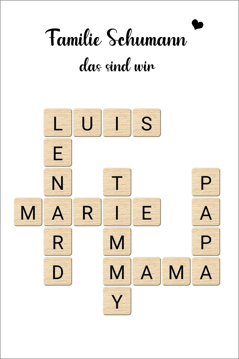 Familienbild - Personalisiertes Scrabble Poster Geschenk
