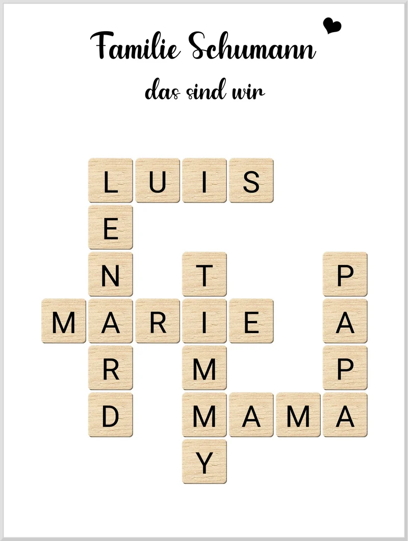 Familienbild - Personalisiertes Scrabble Poster Geschenk