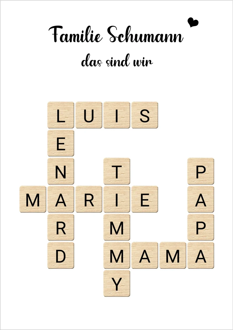 Familienbild - Personalisiertes Scrabble Poster Geschenk