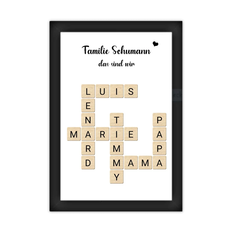 Familienbild - Personalisiertes Scrabble Poster Geschenk