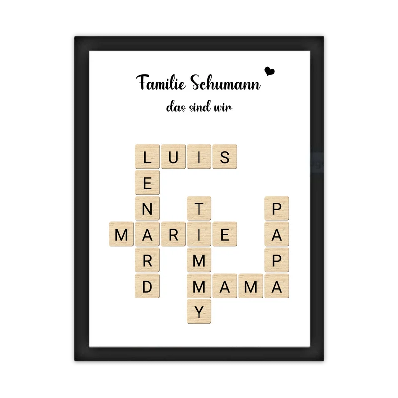 Familienbild - Personalisiertes Scrabble Poster Geschenk