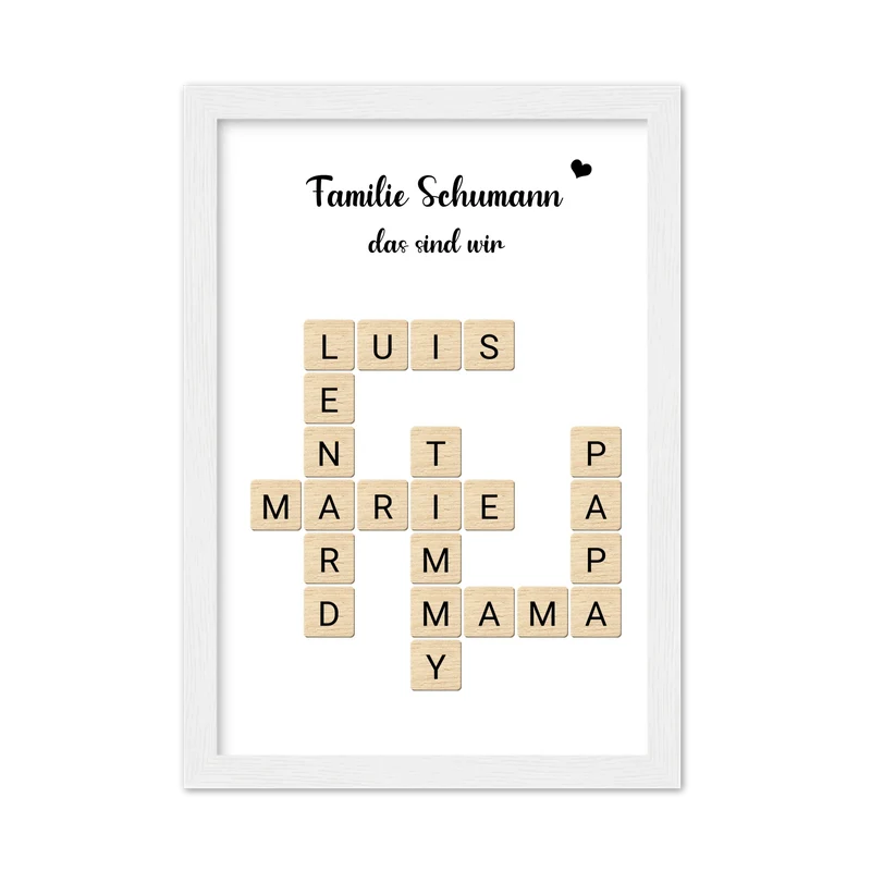 Familienbild - Personalisiertes Scrabble Poster Geschenk