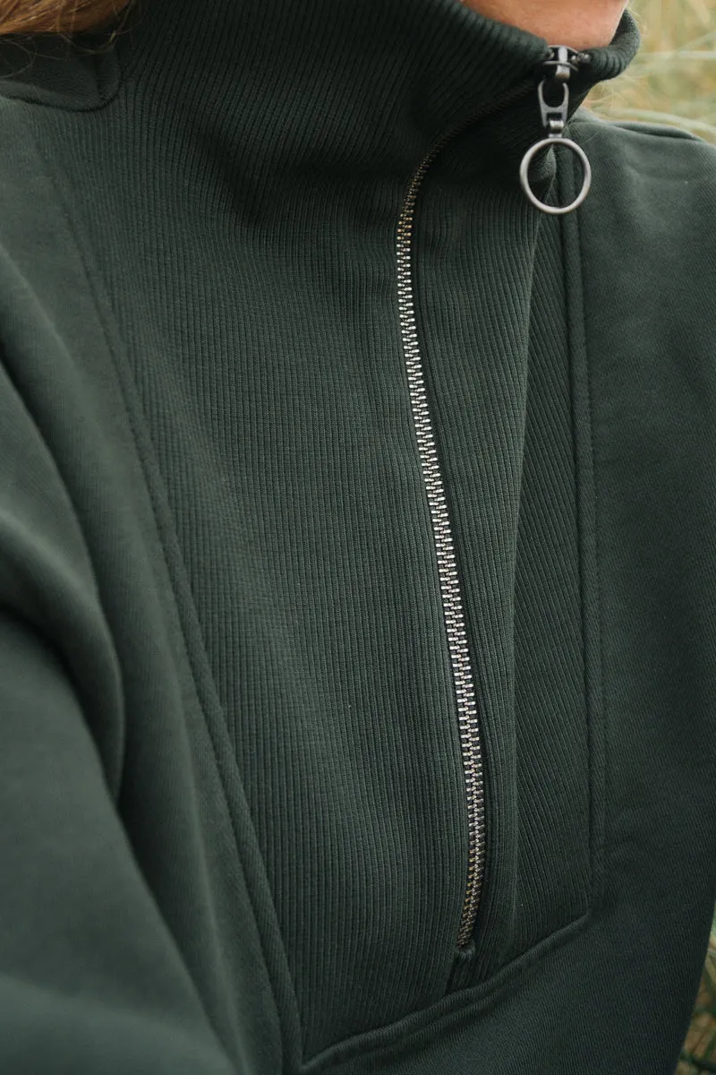 Half-Zip Sweater Brit Dunkelgrün