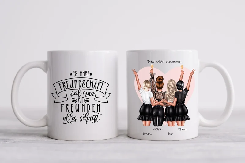 Personalisierte Tasse für 4 beste Freundinnen – Geschenk zum Geburtstag – Freundschaftsgeschenk