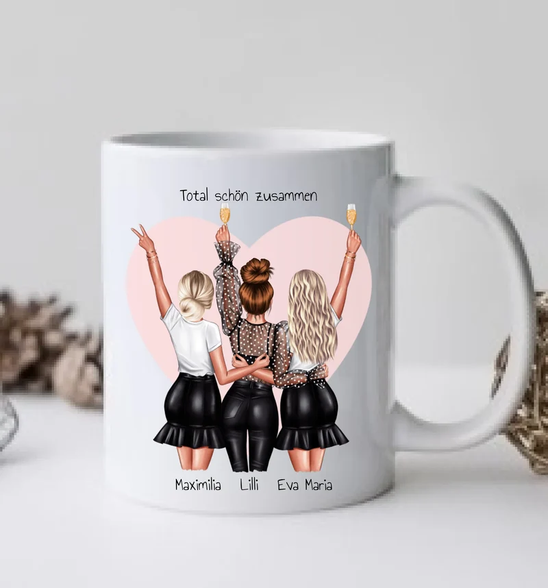 Personalisiertes Geschenk beste Freundin Tasse - 3 beste Freundinnen Geburtstag - Weihnachten