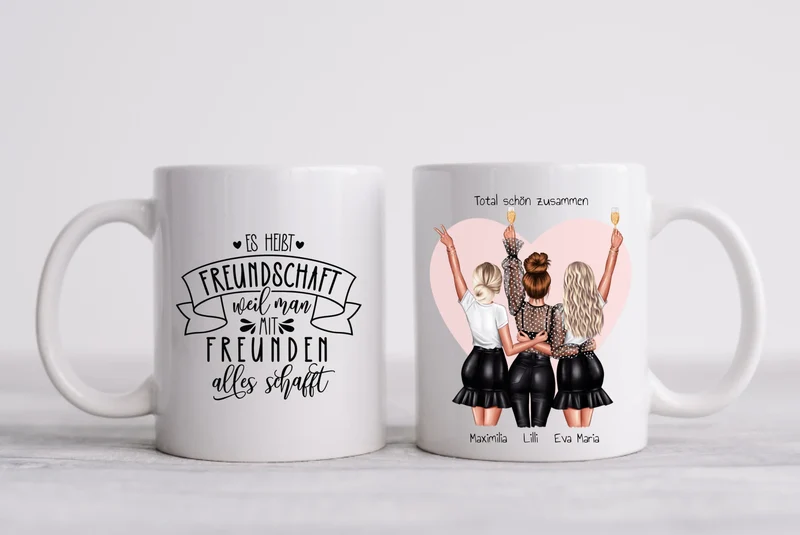 Personalisiertes Geschenk beste Freundin Tasse - 3 beste Freundinnen Geburtstag - Weihnachten