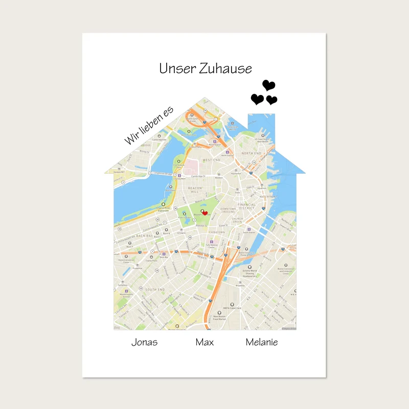 "Unser Zuhause" Poster als Einzugsgeschenk in Wohnung, Haus, Richtfest
