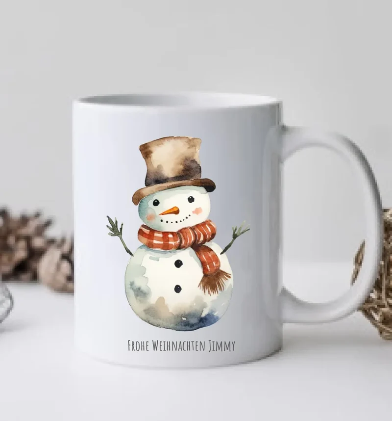 Geschenk Nikolaus, Weihnachten personalisiert - Kindertasse, Kinderbecher, Kinderteller - Nikolaustasse, Weihnachtstasse -vmit Name & Schneemann