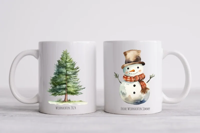 Geschenk Nikolaus, Weihnachten personalisiert - Kindertasse, Kinderbecher, Kinderteller - Nikolaustasse, Weihnachtstasse -vmit Name & Schneemann