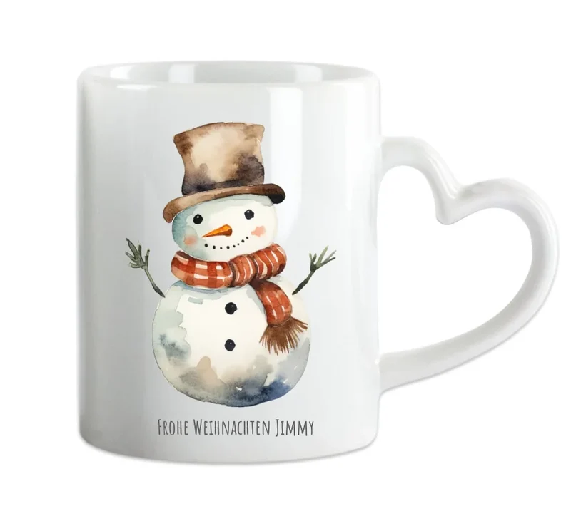 Geschenk Nikolaus, Weihnachten personalisiert - Kindertasse, Kinderbecher, Kinderteller - Nikolaustasse, Weihnachtstasse -vmit Name & Schneemann