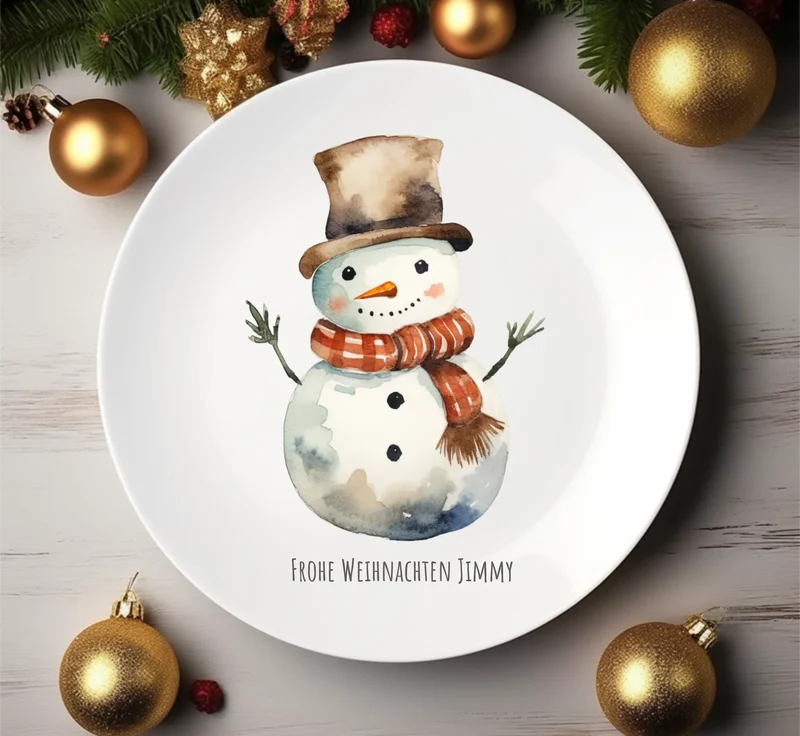 Geschenk Nikolaus, Weihnachten personalisiert - Kindertasse, Kinderbecher, Kinderteller - Nikolaustasse, Weihnachtstasse -vmit Name & Schneemann