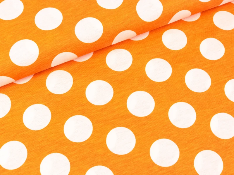 Reststück 14cm - Baumwolljersey Dots weiß auf Orange