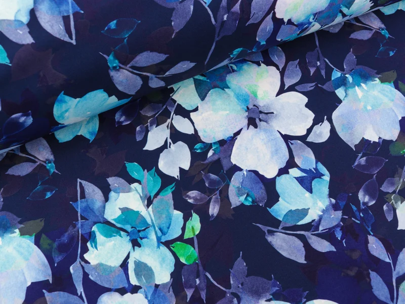 Reststück 65cm - Softshell Fiete Bunte Blumen auf Dunkelblau