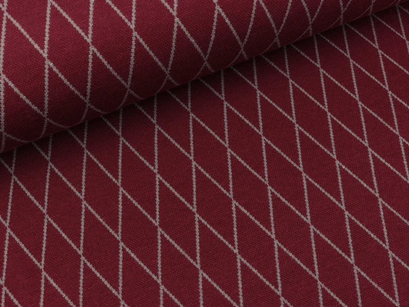 Reststück 22cm - Jacquard Jersey Cozy Rauten grau auf Bordeaux by Lycklig Design
