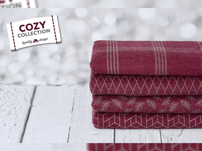 Reststück 22cm - Jacquard Jersey Cozy Rauten grau auf Bordeaux by Lycklig Design