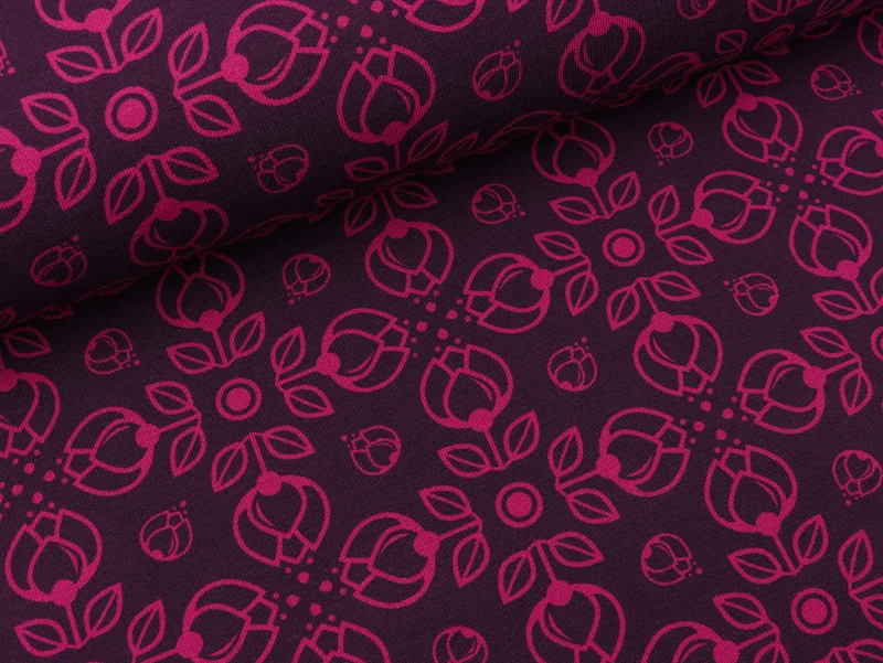 Reststück 15cm - French Terry Pretty Bloom erika-violett by Lycklig Design