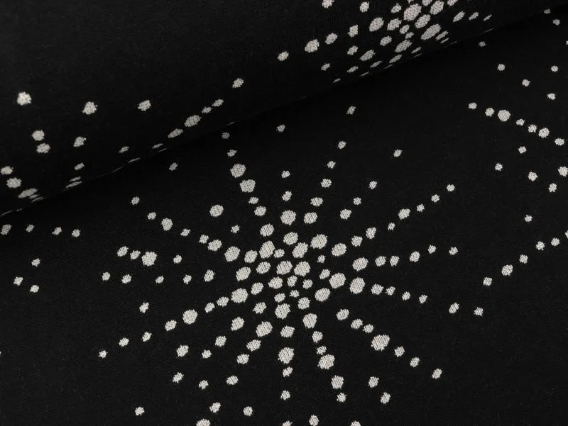 Reststück 80cm - Hamburger Liebe 3 Farb-Jacquardjersey Glossy Boom schwarz-winterweiß-silber