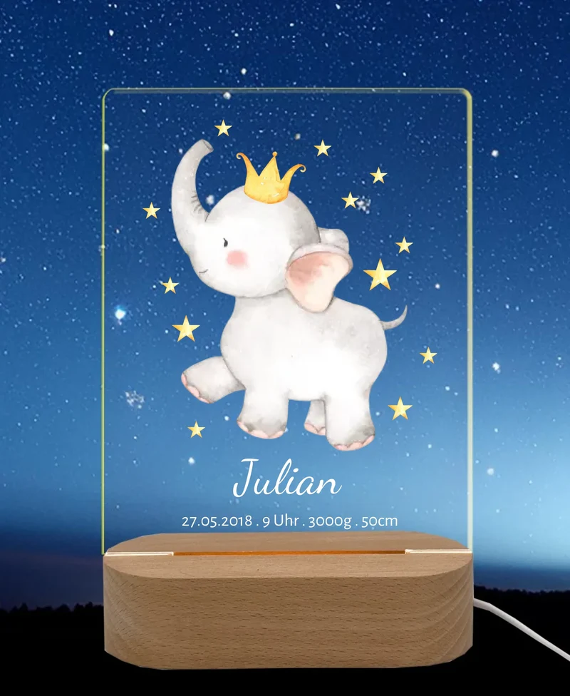 Personalisiertes Acryl Nachtlicht für Babys | Geschenk zur Geburt & Taufe Junge mit Namen & Geburtsdaten