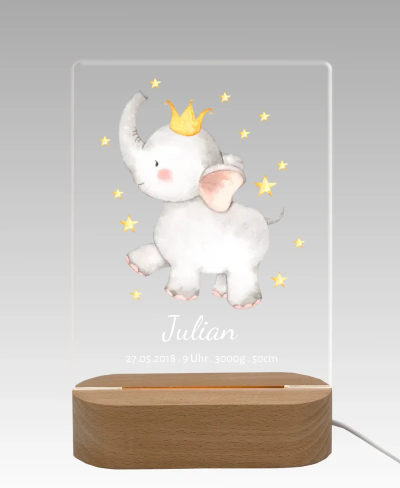 Personalisiertes Acryl Nachtlicht für Babys | Geschenk zur Geburt & Taufe Junge mit Namen & Geburtsdaten