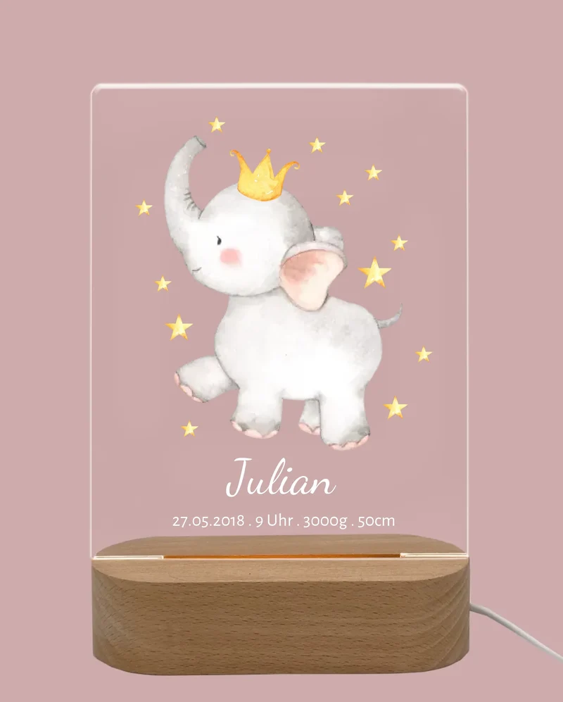 Personalisiertes Acryl Nachtlicht für Babys | Geschenk zur Geburt & Taufe Junge mit Namen & Geburtsdaten